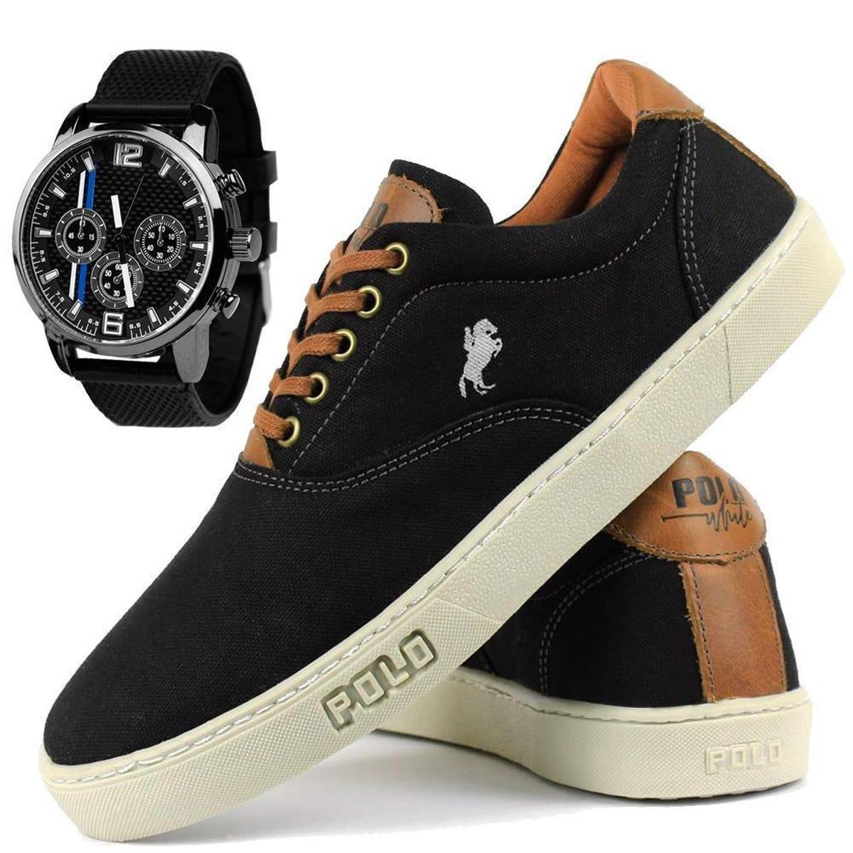 Sapatênis Tênis Polo White Masculino Tecido + Relógio Menor preço em Sapatênis Tênis Polo White Masculino Tecido + Relógio