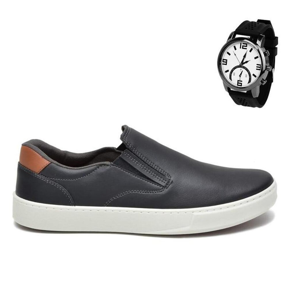 Sapatênis Tênis Slip On Masculino Calce Fácil Com Palmilha Gel e Relógio 1003 S