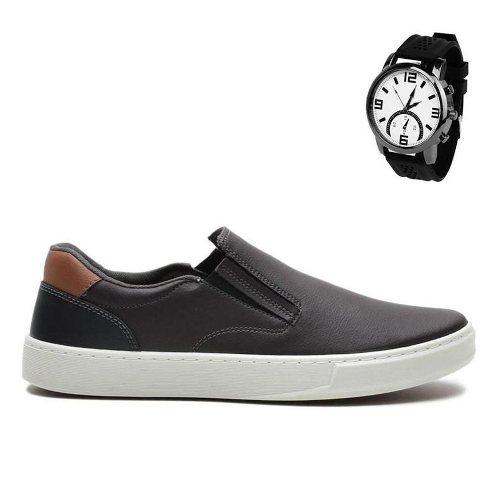 Sapatênis Tênis Slip On Masculino Calce Fácil Com Palmilha Gel e Relógio 1003 S