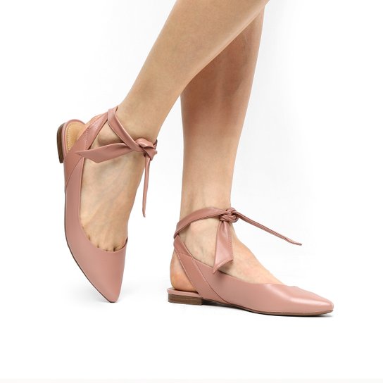 Sapatilha Anacapri Chanel Amarração Bico Fino Feminina - Nude