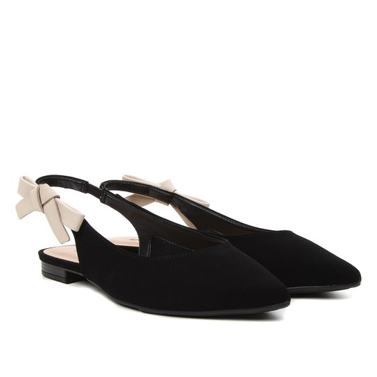 Sapatilha Anacapri Slingback Bico Fino Feminina - Preto+Branco