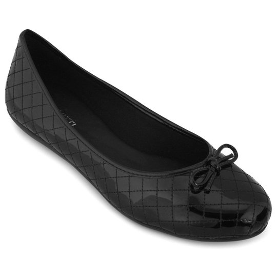 Sapatilha Aquarela Laço Verniz Feminino - Preto