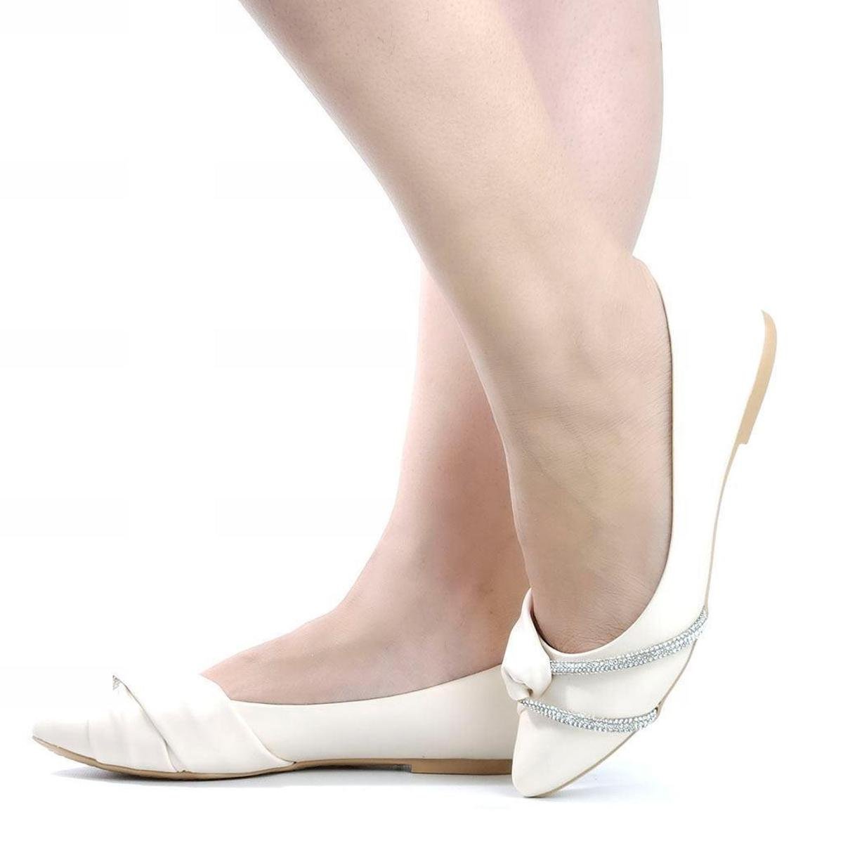 Sapatilha Bico Fino Detalhe - Pérola Menor preço em Sapatilha Bico Fino Detalhe - Pérola