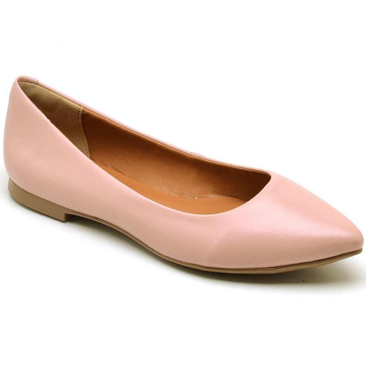 Sapatilha Bico Fino Feminino de Couro Basica Lisa com Salto Baixo Quadrado Menor preço em Sapatilha Bico Fino Feminino de Couro Basica Lisa com Salto Baixo Quadrado