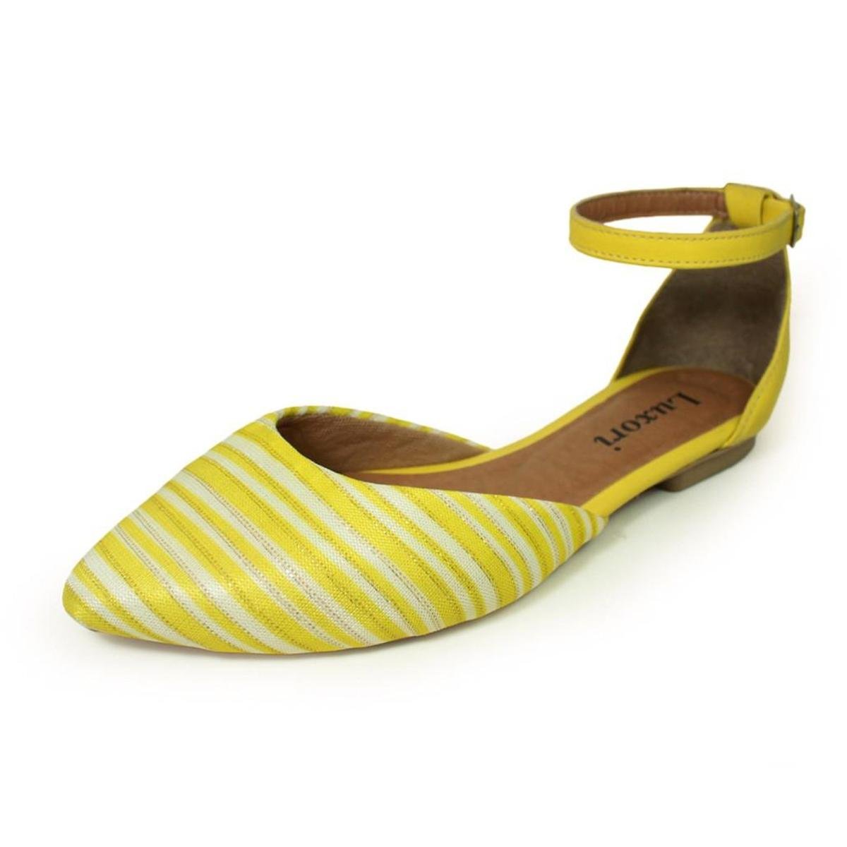 Sapatilha Bico Fino Luiza Sobreira Listras - Amarelo Menor preço em Sapatilha Bico Fino Luiza Sobreira Listras - Amarelo