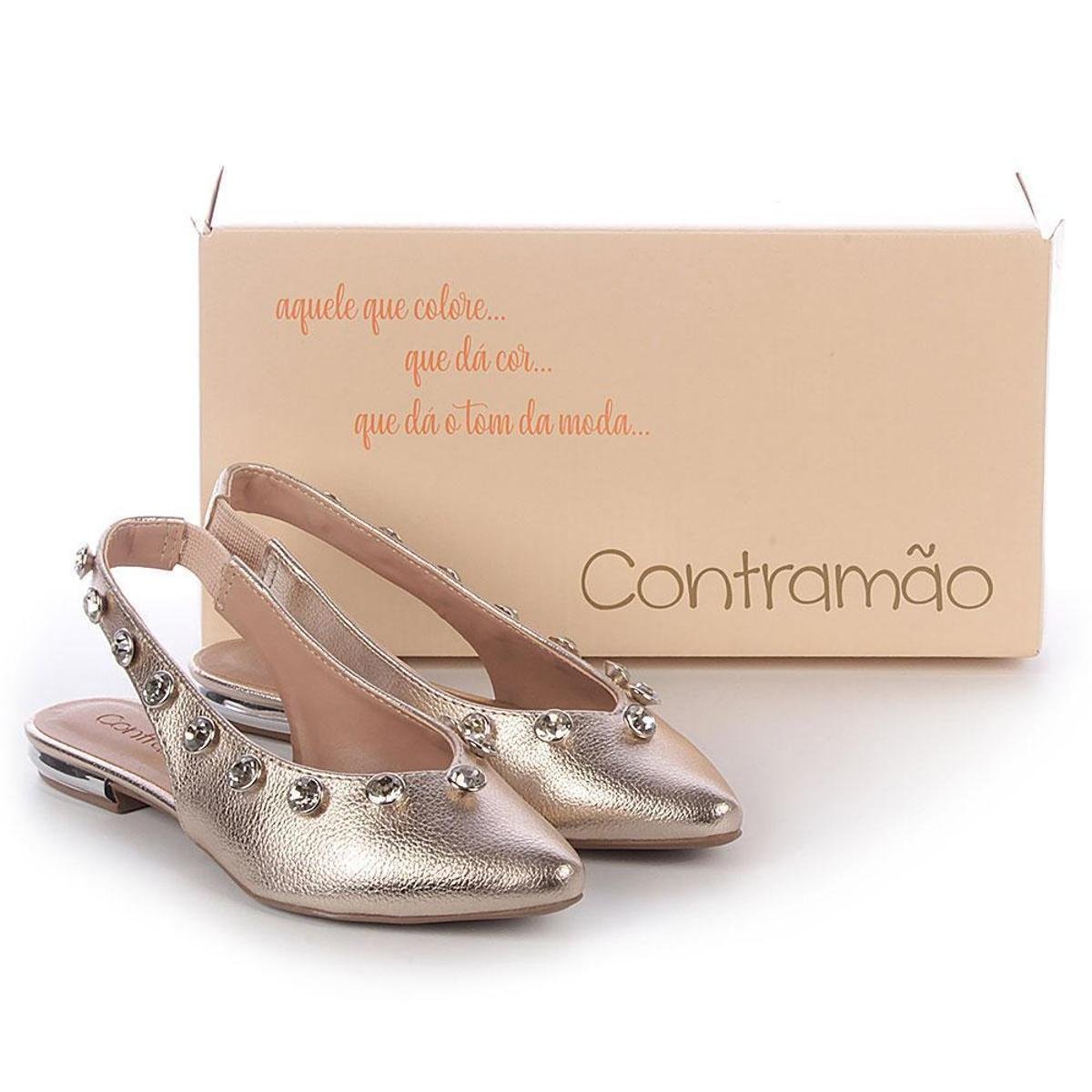 Sapatilha Contramão Bico Fino Pedraria Conforto Feminina Zattini