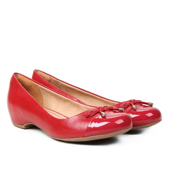 Sapatilha Couro Bottero Laço Biqueira Feminina - Vermelho Escuro