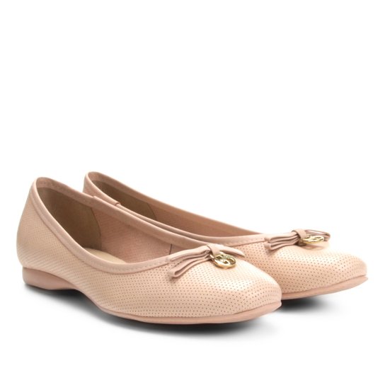 Sapatilha Couro Bottero Laser Cut com Laço Feminina - Rosa Claro