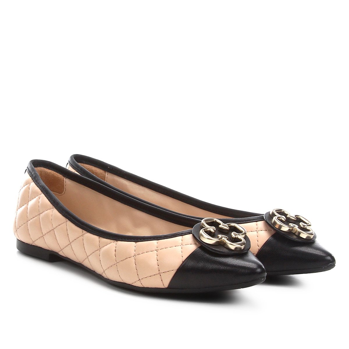 Sapatilha Couro Capodarte Bico Fino Matelassê Feminina - Nude e Preto Menor preço em Sapatilha Couro Capodarte Bico Fino Matelassê Feminina - Nude e Preto