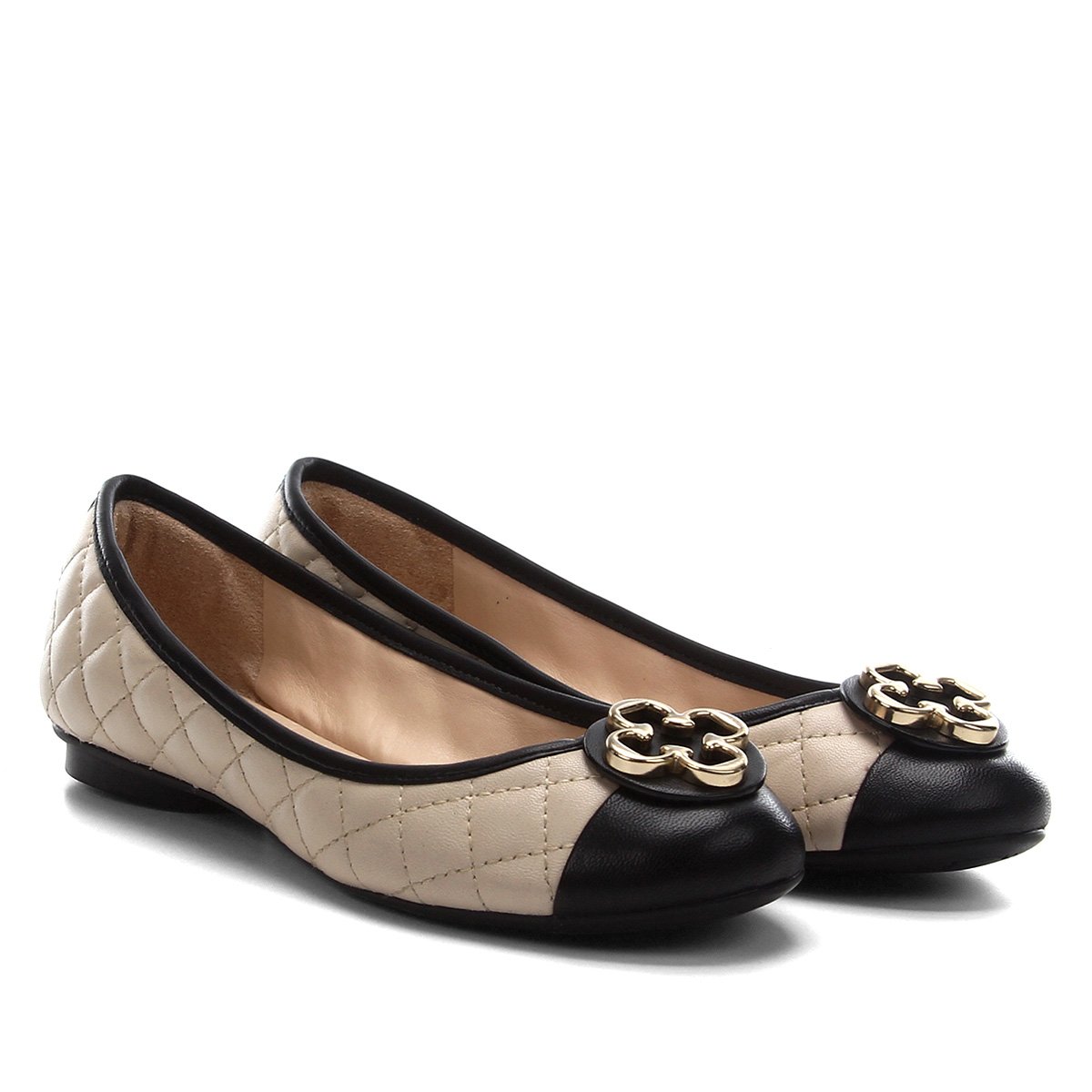 Sapatilha Couro Capodarte Catherine Matelassê Biqueira Feminina - Branco+Preto Menor preço em Sapatilha Couro Capodarte Catherine Matelassê Biqueira Feminina - Branco+Preto