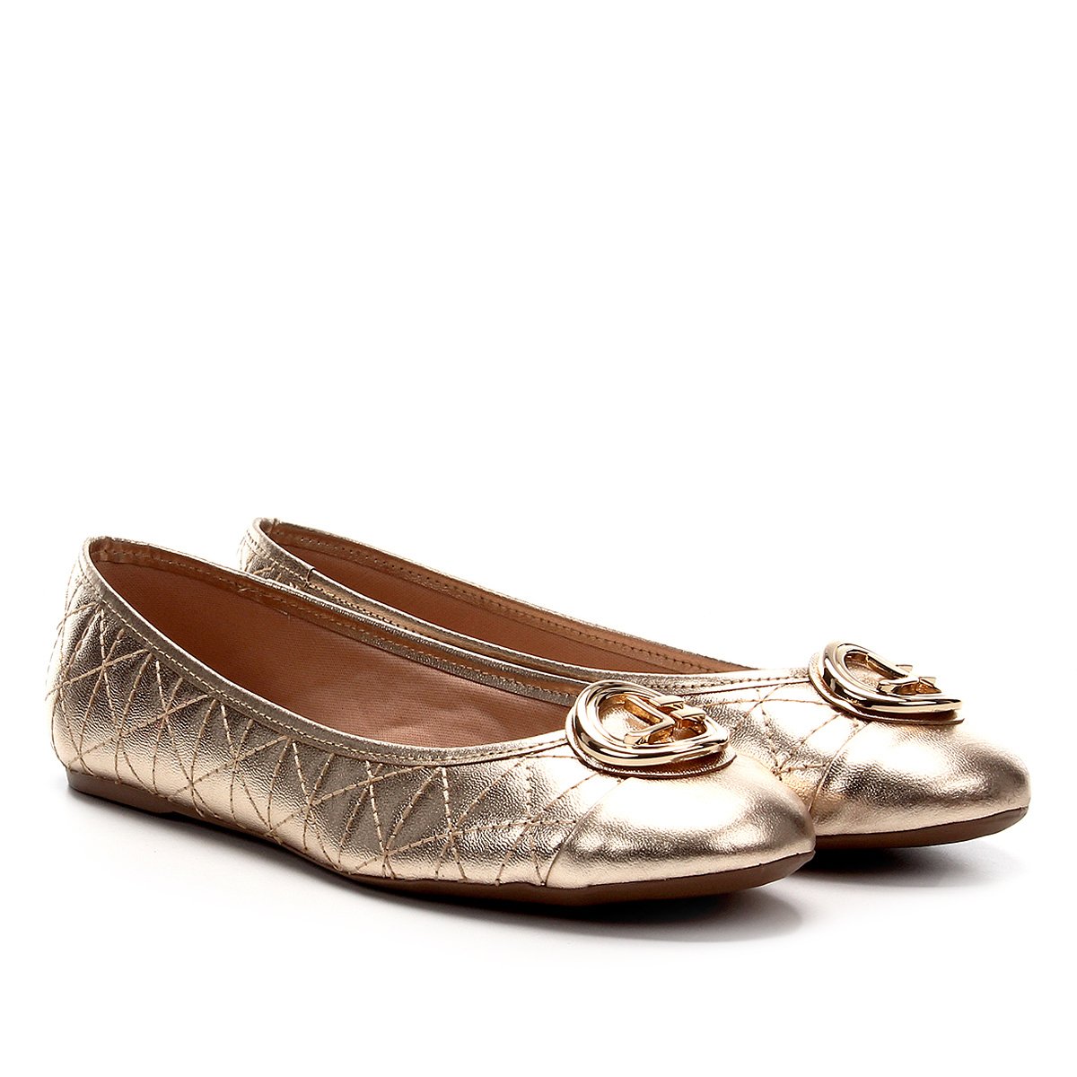 Sapatilha Couro Jorge Bischoff Metalizada Matelassê Biqueira Metal Logo Feminina - Ouro Menor preço em Sapatilha Couro Jorge Bischoff Metalizada Matelassê Biqueira Metal Logo Feminina - Ouro