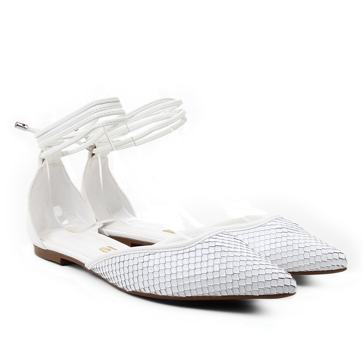 Sapatilha Couro Santa Lolla Snake Bico Fino Amarração Feminina - Branco Menor preço em Sapatilha Couro Santa Lolla Snake Bico Fino Amarração Feminina - Branco