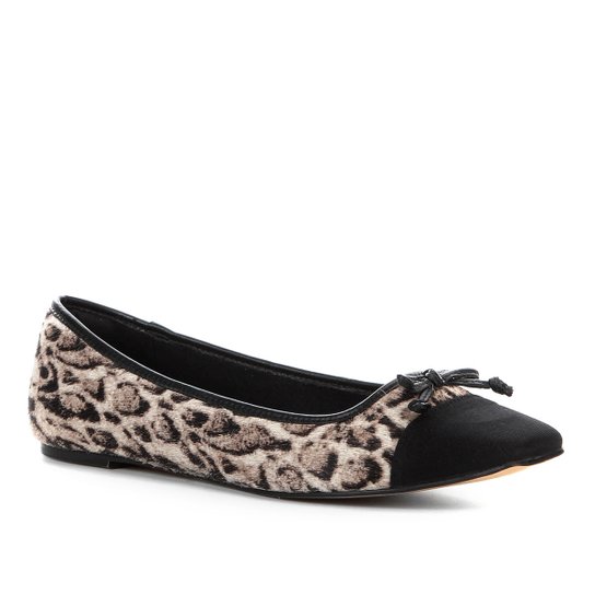 Sapatilha Couro Shoestock Animal Print Panther Feminina - Cinza