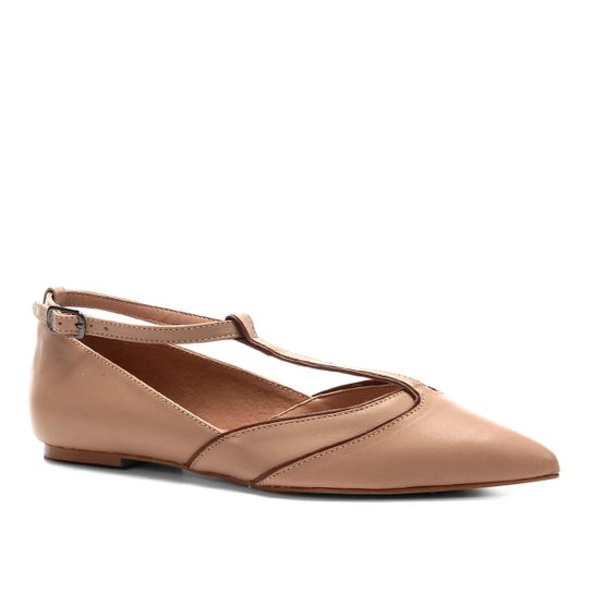 Sapatilha Couro Shoestock Athleisure Bico Fino Feminina - Bege