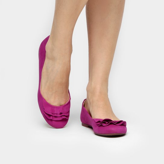 Sapatilha Couro Shoestock Babados Feminina - Pink