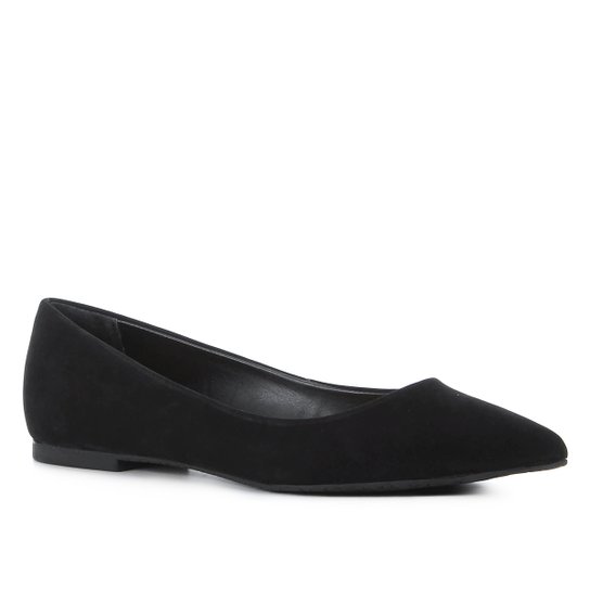 Sapatilha Couro Shoestock Bico Fino Nobuck Feminina - Preto