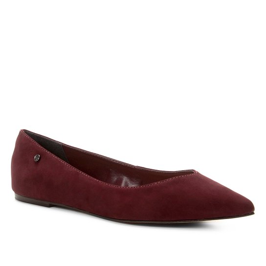 Sapatilha Couro Shoestock Bico Fino Nobuck Feminina - Vinho