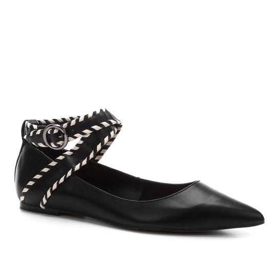 Sapatilha Couro Shoestock Bico Fino Nomade Crafts Feminina - Preto