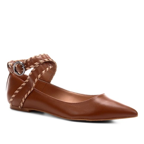 Sapatilha Couro Shoestock Bico Fino Nomade Crafts Feminina - Caramelo