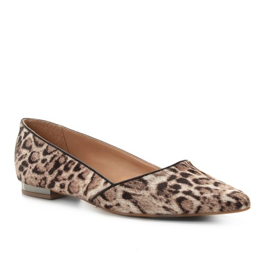 Sapatilha Couro Shoestock Bico Fino Panther Feminina - Cinza