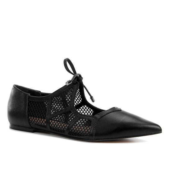 Sapatilha Couro Shoestock Bico Fino Tela Feminina - Preto