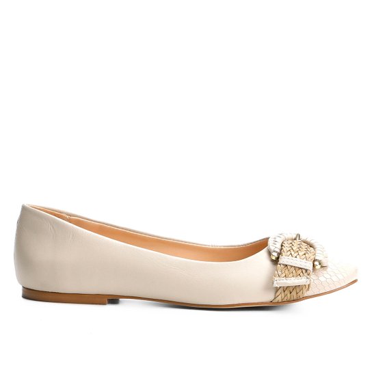 Sapatilha Couro Shoestock Bico Quadrado Fivela Feminina - Nude