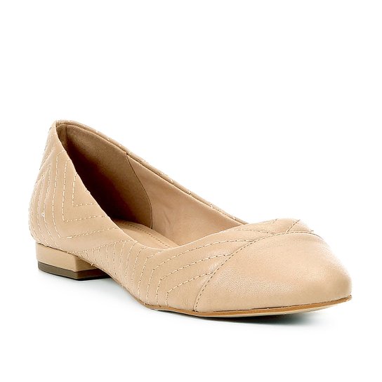 Sapatilha Couro Shoestock Bico Redondo Matelassê Feminina - Bege