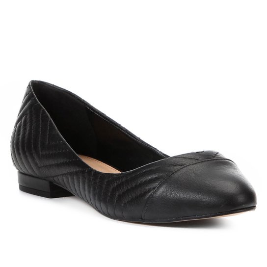 Sapatilha Couro Shoestock Bico Redondo Matelassê Feminina - Preto