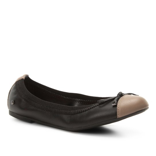 Sapatilha Couro Shoestock Elástico Laço Feminina - Preto+Cinza