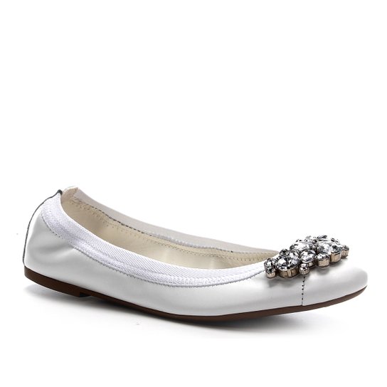 Sapatilha Couro Shoestock Elástico Noiva Feminina - Branco