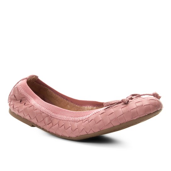 Sapatilha Couro Shoestock Elástico Trançado Feminina - Rosa