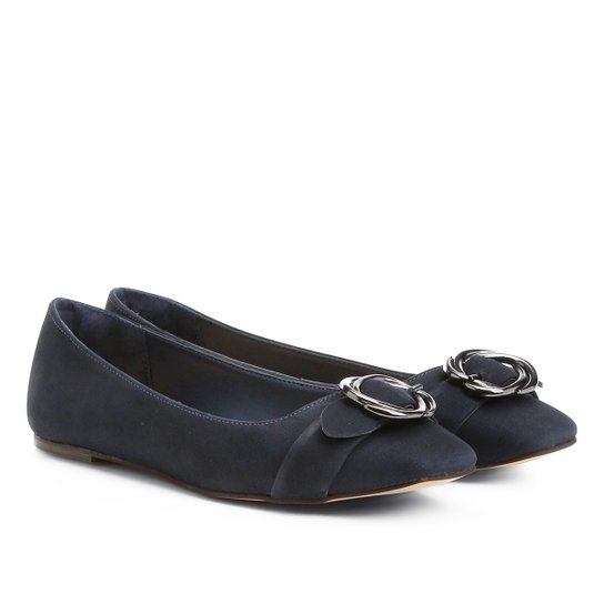 Sapatilha Couro Shoestock Fivela Torcida Feminina - Marinho