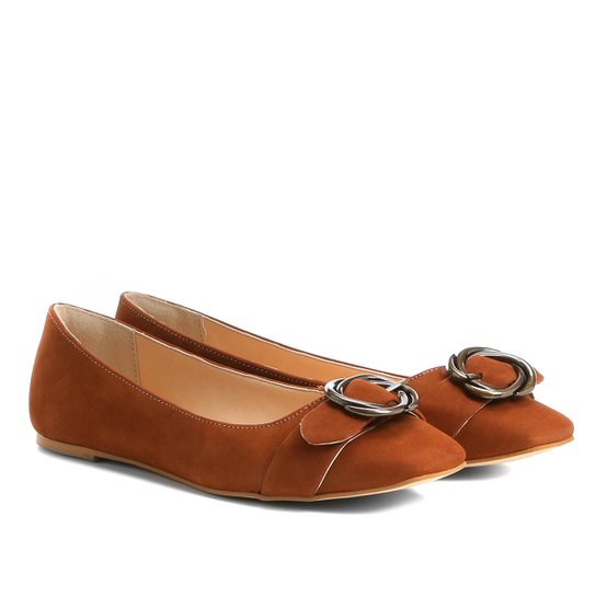 Sapatilha Couro Shoestock Fivela Torcida Feminina - Caramelo