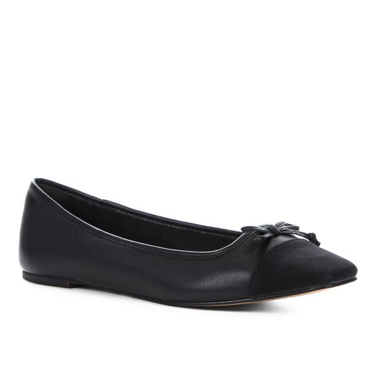 Sapatilha Couro Shoestock Laço Feminina - Preto