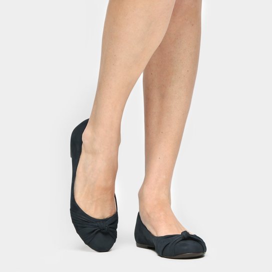 Sapatilha Couro Shoestock Nó Feminina - Marinho