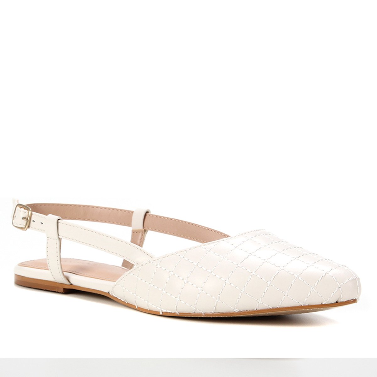 Sapatilha Couro Shoestock Slingback Matelassê Feminina - Off White Menor preço em Sapatilha Couro Shoestock Slingback Matelassê Feminina - Off White