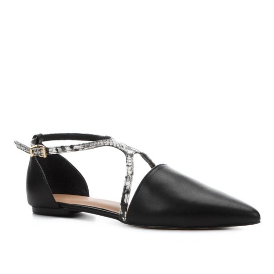 Sapatilha Couro Shoestock Straps Snake Feminina - Preto