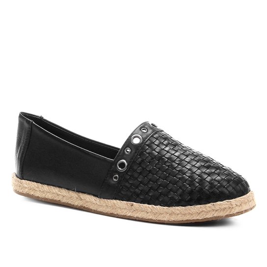 Sapatilha Couro Shoestock Trama Corda Feminina - Preto