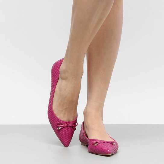 Sapatilha Couro Shoestock Tressê Bico Fino Feminina - Pink