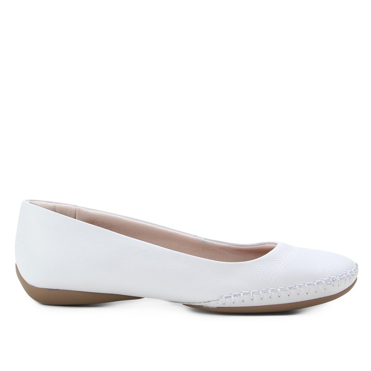Sapatilha Couro Usaflex Bico Redondo Feminina - Branco Menor preço em Sapatilha Couro Usaflex Bico Redondo Feminina - Branco