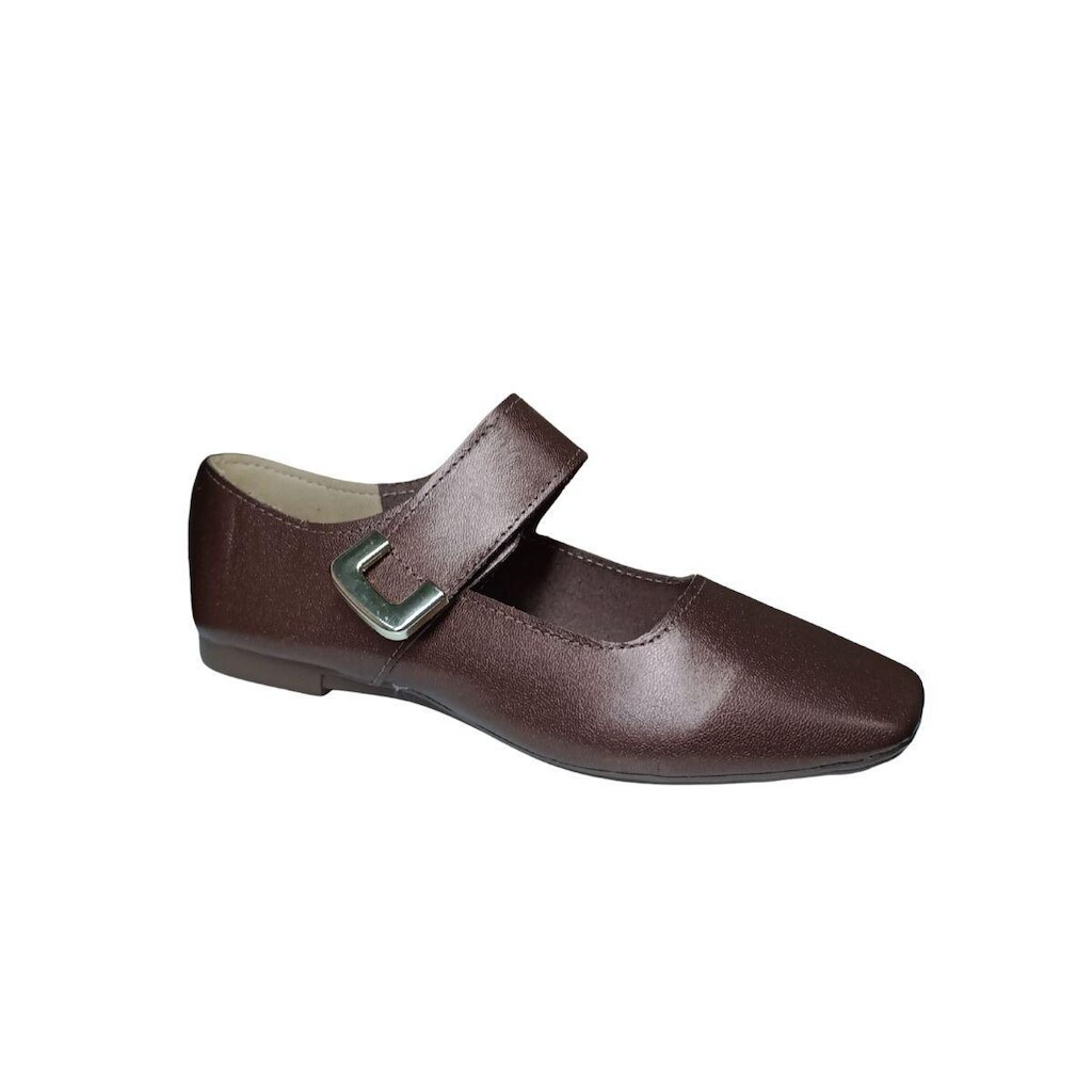 Sapatilha De Couro Boneca Scarpe Shoes Bico Quadrado Formal