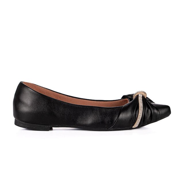 Sapatilha Feminina Casual Ana Lia Preto Com Strass E Bico Oval