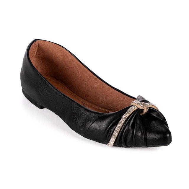 Sapatilha Feminina Casual Ana Lia Preto Com Strass E Bico Oval