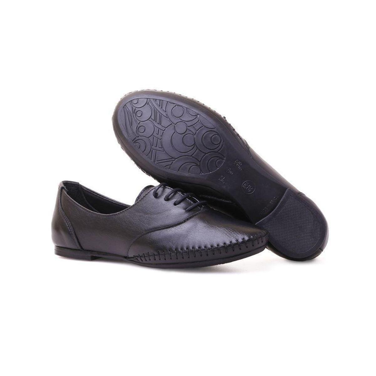 Sapatilha feminina de couro oxford macio confortavel - Preto Menor preço em Sapatilha feminina de couro oxford macio confortavel - Preto