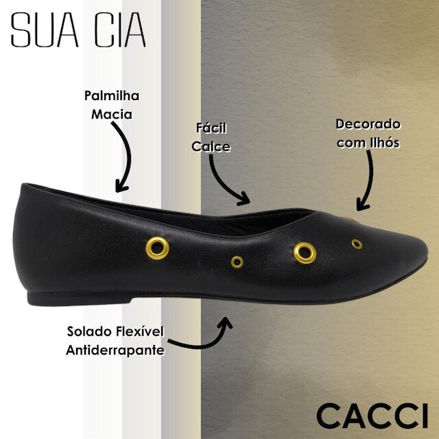 Sapatilha Feminina Palmilha Macia e Ilhós Moderno Sua Cia