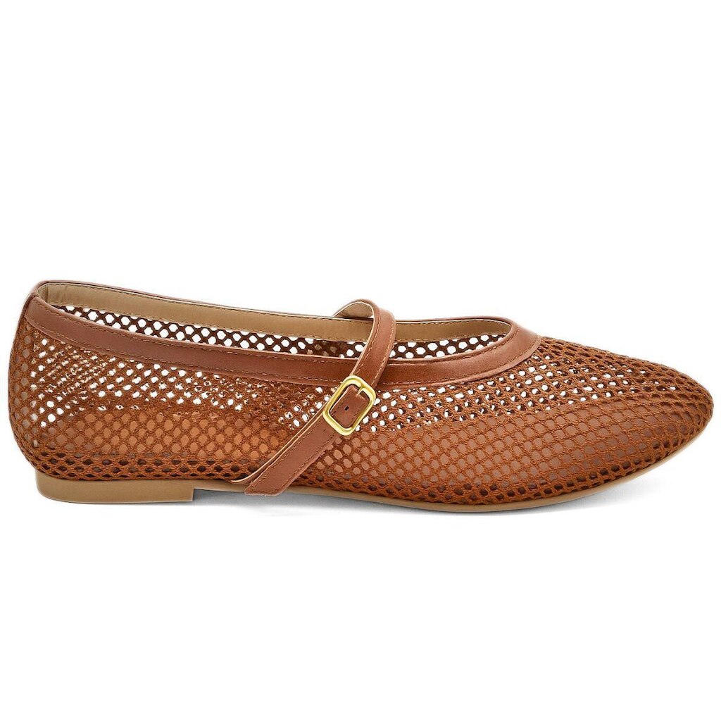 Sapatilha Feminina Tela Leruchel Mary Jane Fivela Confortavel Elegante Marrom