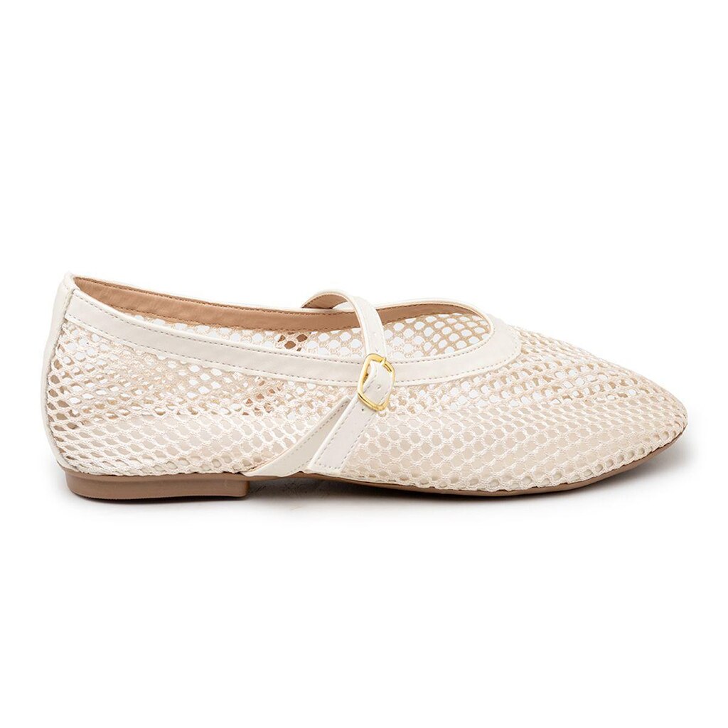 Sapatilha Feminina Tela Leruchel Mary Jane Fivela Confortavel Elegante Off White