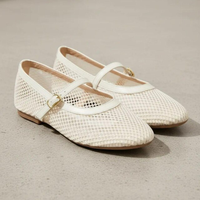 Sapatilha Feminina Tela Leruchel Mary Jane Fivela Confortavel Elegante Off White