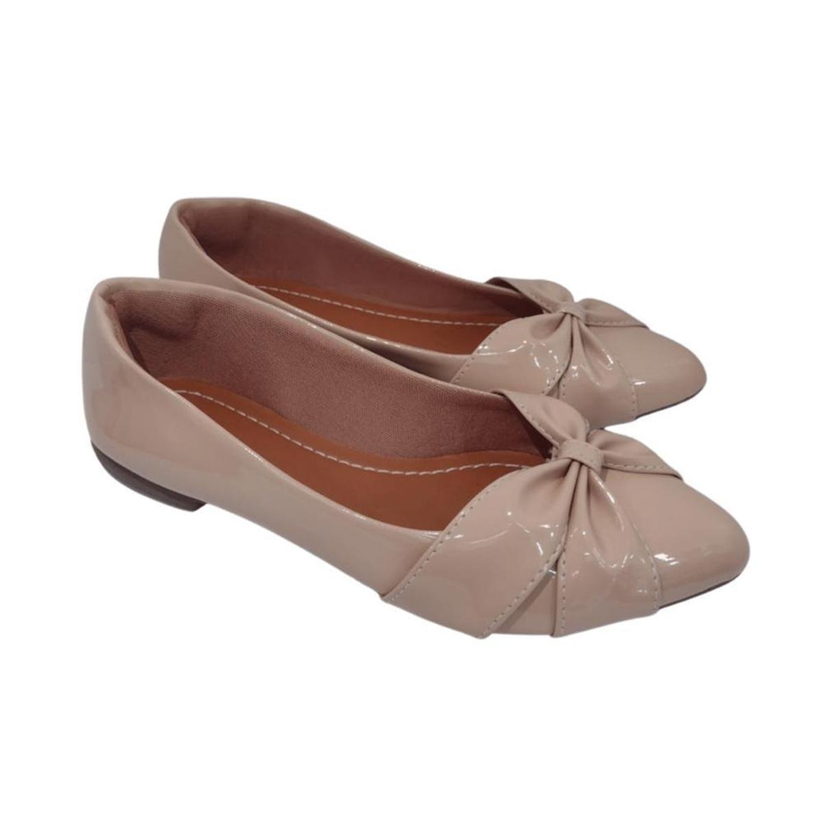 Sapatilha Feminina Verniz Laço Bico Fino Casual Conforto - Nude Menor preço em Sapatilha Feminina Verniz Laço Bico Fino Casual Conforto - Nude