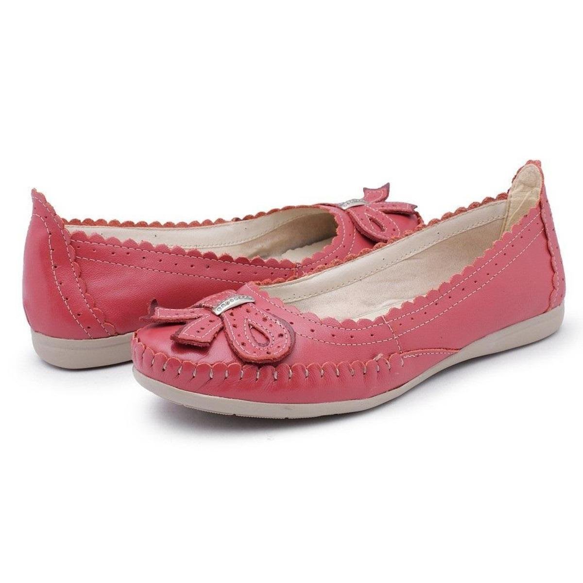 Sapatilha Feminino Couro Legitimo Casual Palmilha Confort Macio - Vermelho Menor preço em Sapatilha Feminino Couro Legitimo Casual Palmilha Confort Macio - Vermelho